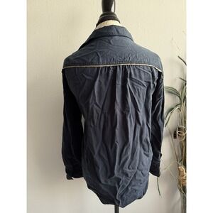 Free People Off Campus Button Down Shirt Navy Metallic Size Small